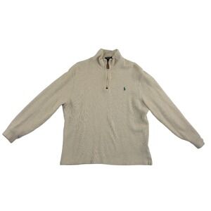 Polo Ralph Lauren Sweater Men's Size Large Tan Ribbed‎ Cotton Quarter Zip Pony